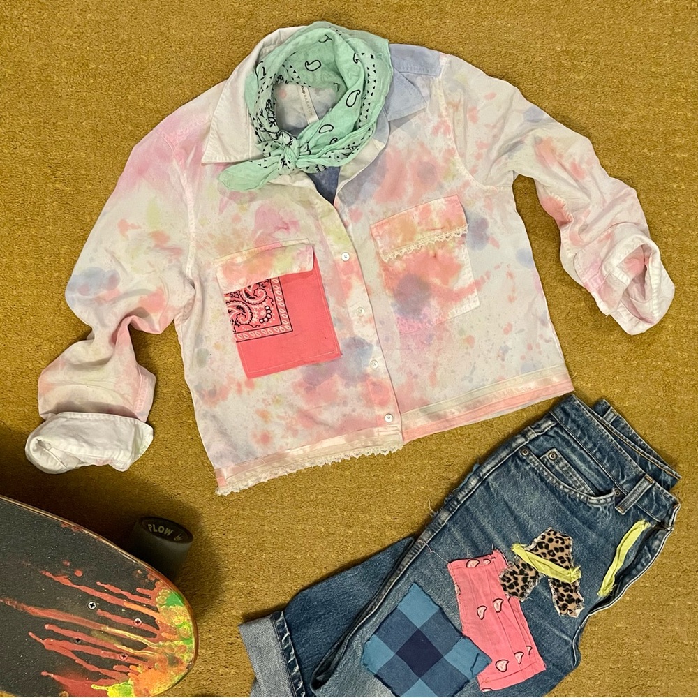 Bespoke Babaton tie dyed and embellished cropped blouse
